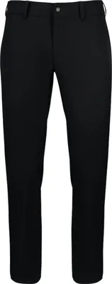 A pair of black pants is shown against a white background.