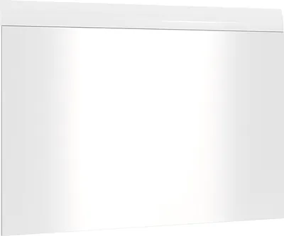 A white, high-gloss wardrobe set with a mirror and shoe bench.