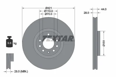 Obrázek produktu pro 2 brzdové kotouče Textar 321 mm vpředu pro Opel Astra H Zafira