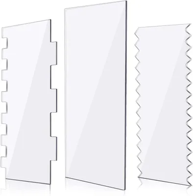 Produktbild von 3-teiliger Kuchenschaber, transparenter Kuchenglätter aus Acryl, Dekorationskamm und Zuckerguss-Glätter-Werkzeug, Kuchenschaber mit Sägezahn aus Kunststoff, Zuckerguss-Glätter-Kamm-Set, Küchen- und Backutensilien, Weihnachtsgeschenk