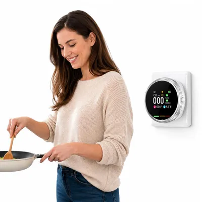 Produktbild von Kohlenmonoxid Detektor, 6 in 1 Gas Rauchmelder für Zuhause mit Farbdisplay, Temperatur, Luftfeuchtigkeit und EU Stecker