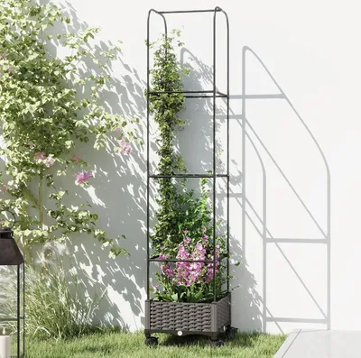 Produktbild von Hochbeet mit Rankgitter Mobiler Blumenkasten mit Rolle Abflussloch, Pflanzkasten 40 x 40 x 185 cm