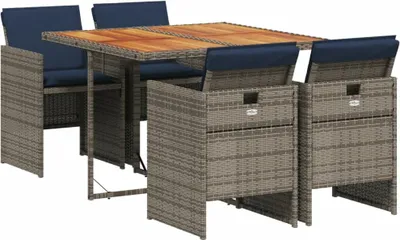 Immagine prodotto di Set da pranzo da giardino da 5 pz con Cuscini in Polyrattan Grigio