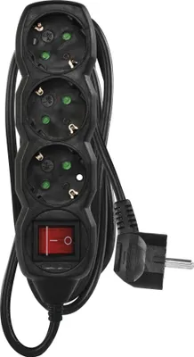 EMOS Steckdosenleiste 3-fach mit Schalter, 150 cm Kabel 1,5 mm, schwarz, Steckdosen 45° gedreht, Sch
