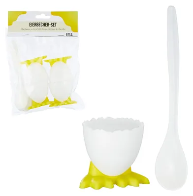Eierdopset 4 Stück mit Eierlöffeln, Eierschaal-Design