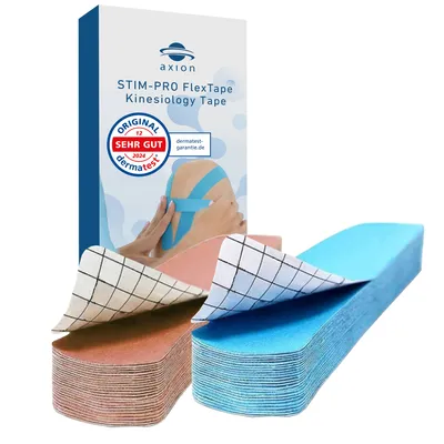 Productafbeelding van axion® Voorgesneden kinesiotape, beige - blauw - 50 stroken