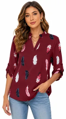 Productafbeelding van Damesblouse van chiffon, lange mouwen, V-hals, strikdetail, schouderdetail, top
