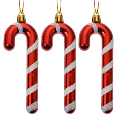 Produktbild von Clayre & Eef Weihnachts-Anhänger 3er-Set Zuckerstange 4x1x13 cm Rot Weiß Kunststoff