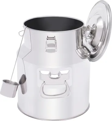 Image de 14L Pot à lait en acier inoxydable Pot à lait avec couvercle Pot à lait Tonneau à bière Récipient Tonneau pour le vin