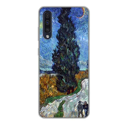 Produktbild von MuchoWow® Handyhülle Schutzhülle Hülle für Samsung Galaxy A50 Straße mit Zypresse und Stern - Vincent van Gogh Silikon Softcase Handy Hülle - Mobiltelefonhülle