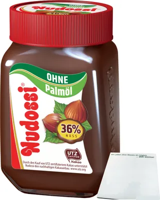 Produktbild von Nudossi Haselnuss-Nougat-Creme 36% Haselnüsse ohne Palmöl (300g) + usy Block