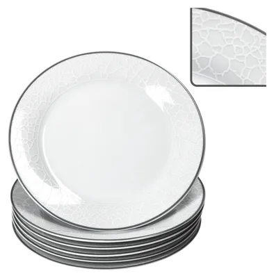 Obrázek produktu pro 6x Benátský dortový talíř Ø20,5 cm porcelánový bílý reliéfní dezertní salát