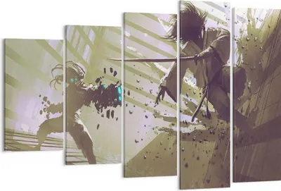 Produktbild von Bild auf Leinwand - Leinwandbild - Roboter Samurai Schwert Kämpfen - 150x100cm - Wand Bild - Wanddeko - Leinwanddruck - Bilder - Kunstdruck - Leinwand bilder - Wandkunst - EG150x100-2912