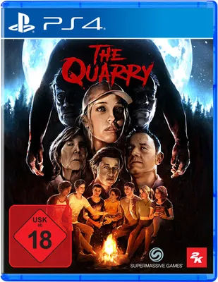 The cover art for the video game 'The Quarry' for PlayStation 4, featuring a group of characters and a dark, ominous background.
