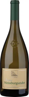 A bottle of white wine against a white background.