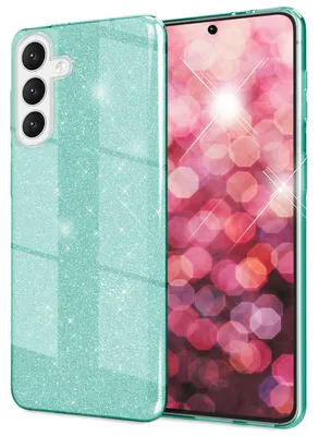 Immagine prodotto di NALIA Custodia ibrida glitterata per Samsung Galaxy S24, Custodia protettiva glamour lucida con silicone rinforzato verde menta