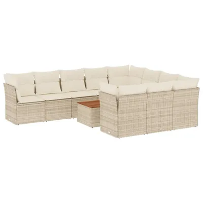 Produktbild von 11-tlg. Garten-Sofagarnitur mit Kissen Beige Poly Rattan