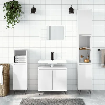 Produktbild von [Home] Badschrank Hochglanz-Weiß 58x33x60 cm Holzwerkstoff , Neue Mode 2024 im häuslichen Leben