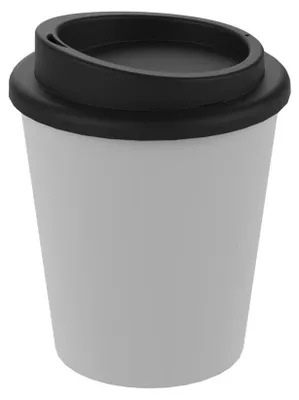 Obrázek produktu pro Opakovaně použitelný kelímek na kávu "Premium" malý - 250 ml kelímek na pití z dvoustěnného plastu s bezpečným šroubovacím víčkem - Vyrobeno v Německu - bílá/černá barva
