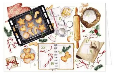 Produktbild von Adventskalenderkarte, Weihnachtsmotiv, bunt, 11,5 × 17 cm, mit Briefumschlag