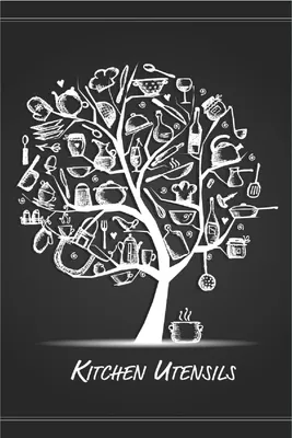 Produktbild von Wallario Poster - Kitchen Utensils - Baum aus Küchenutensilien in schwarz weiß, Kunstdruck Größe: 61 x 91,50 cm