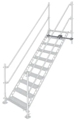 Produktbild von Bautreppe Außentreppe feuerverzinkt für mind. 2,15 m Höhenunterschied mit Wandbefestigung | höhenverstellbar