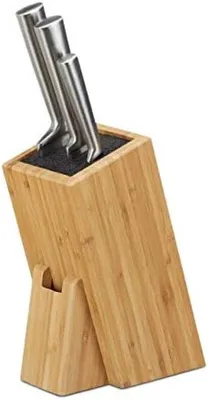 Productafbeelding van PromoHome® bamboe messenblok voor 6 messen met beschermborstels, 17x11x25 cm, bruin