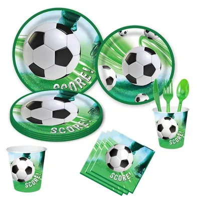 Produktbild von Ein Geburtstagsgeschirr-Set mit Fußballmotiv für 20 Gäste