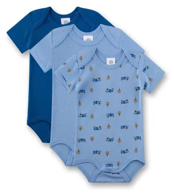 Produktbild von Sanetta Jungen-Body Kurzarm blau Traktor | 3er Set Baby Body