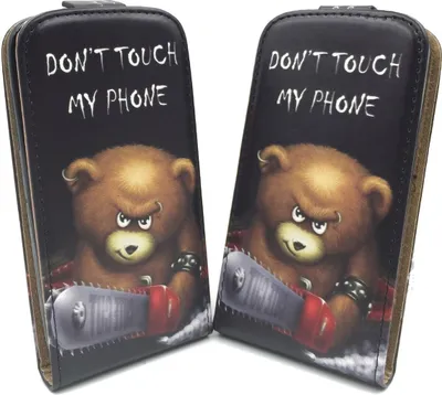Productafbeelding van Telefoontas voor Samsung Galaxy S4 Mini, met afbeelding van een beer met een kettingzaag