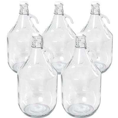 Produktbild von MIKONI 5 STÜCK x Bügelflaschen 5L, Gärballon mit Bügelverschluss, Glasballon Weinballon Fass 5000 ml Weithalsballon Flasche