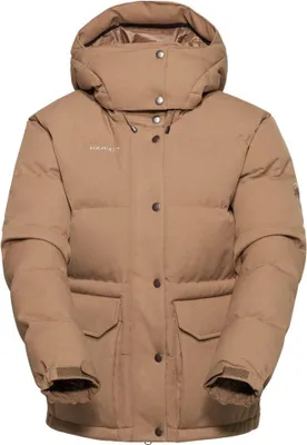 Beige Mammut Roseg 2.0 IN Hooded Jacke mit Kapuze und Druckknöpfen vorne