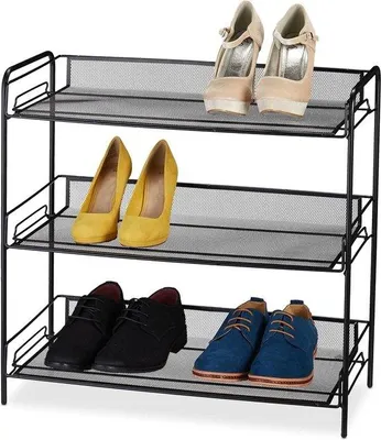 Zdjęcie produktu dla Metalowy regał na buty na 9 par – 3 półki – ok. 595 x 62 x 295 cm – czarny