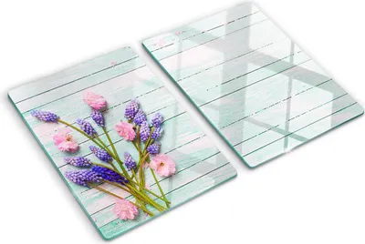 Obrázok produktu pre Sklenená ochranná doska – Kryt varnej dosky – Kryt na indukčnú dosku – 2x40x52 cm  – Rýchle čistenie – Tvrdené sklo – Levanduľa na doskách