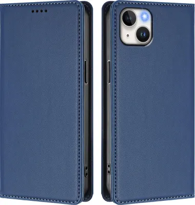Image de Etui en cuir pour iPhone 14 Plus, étui magnétique en cuirPolyuréthaneavec support Bleu foncé