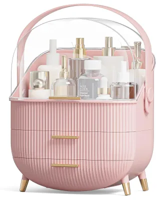 Productafbeelding van Opbergdoos voor make-up, make-upvitrine met transparant deksel, waterdichte en stofbestendige make-up opbergdoos, geschikt voor opbergruimte in de badkamer.