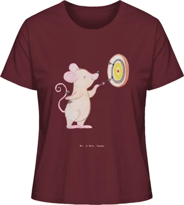 Produktbild von Mr. & Mrs. Panda Damen T-Shirt Maus Dart spielen Größe L - Burgundy - Geschenk, Darten, für Frauen, Kurzarmshirt, Turnier, Baumwoll, shirt, Oberteil, Darts