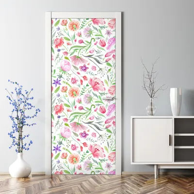 Produktbild von Dekorative Abnehmbarer Wandsticker Türtapete selbstklebend Klebefolie Aquarell Feldblumen 85 x 200 cm