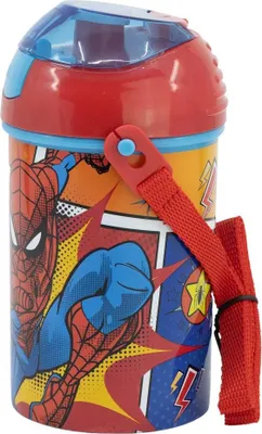 Produktbild von Marvel Spiderman Trinkflasche Flasche mit Trinkhalm Gurt 450 ml