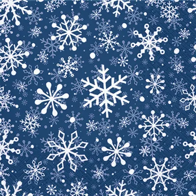 Produktbild von 20 Servietten Christmas Snowflakes dark blue - Weiße Schneeflocken auf dunkelblau 33x33cm