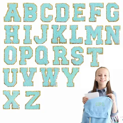 Buchstaben-Patches A-Z, 26 Stück, selbstklebend, blau, Polyester