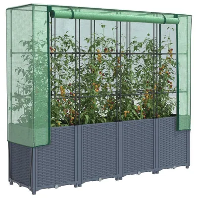 Produktbild von Erhöhtes Hochbeet, 160x40x153 cm, mit Rattan-Optik – langlebiges Kunststoffmaterial mit Belüftung und Drainage, geeignet für Terrasse und Garten