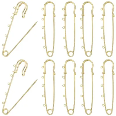 Image de Épingles de sécurité - 10 pièces, plaquées or 18 carats en laiton - Pour la fabrication de bijoux et travaux de couture - 272 mm