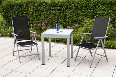 Merxx Gartenmöbelset "Amalfi" 3tlg. mit Balkonausziehtisch 65/130 x 65 cm - Aluminiumgestell Silber mit Textilbespannung Schwarz