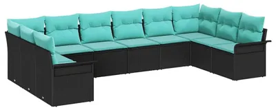 Produktbild von vidaXL Gartensofa-set mit Kissen 10 pcs Schwarz Poly-Rattan
