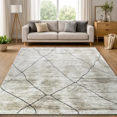 Immagine prodotto di Tappeto moderno beige crema con motivo a linee, morbido, per soggiorno, elegante, dimensioni: 120 x 170 cm