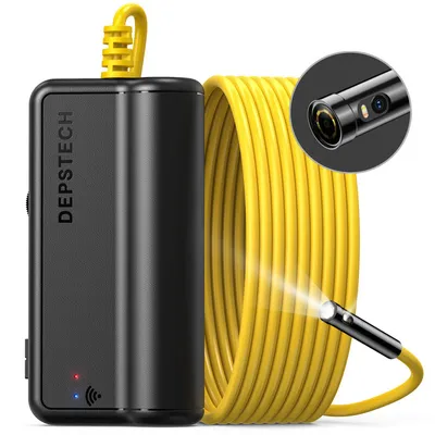Produktbild von Depstech WF028-SJ WiFi-Endoskop, Inspektionskamera, zwei Sonden, Sensor 2×2MP, 1080P, Blickwinkel 2×72°, geteilter Bildschirm, Sonde 7,9 mm, 7 LEDs, 2200 mAh, Kabel 5 m, IP67, Android 5.0+, IOS 9+, Haken, Magnet