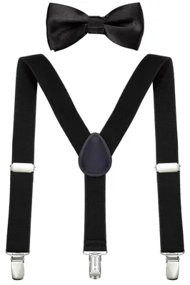 Produktbild von DonDon Jungen Hosenträger Fliegen Set schwarz elastisch und längenverstellbar für Kinder von 1 - 8 Jahre
