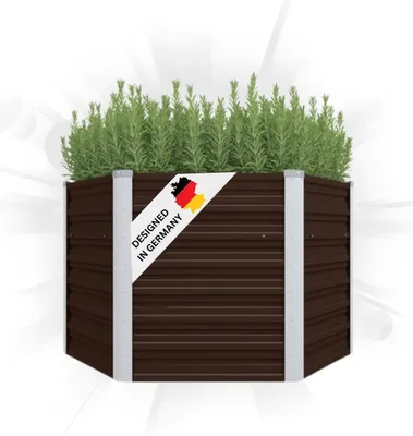 Produktbild von DELUKE® 6-eckiges Hochbeet für Garten NOA Braun | 129x129x77cm | Verzinkter Stahl | Wetterfest | Gartenbeet Kräuterbeet Blumenbeet Beet hoch Frühbeet für Garten Gemüsebeet
