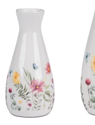 Produktbild von Deko Vase BLUMENWIESEN rund H. 13cm weiß bunt aus Steingut Formano F25